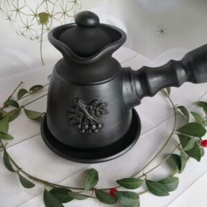 Kawiarka dekorowana, "Winogrono", czarna glina